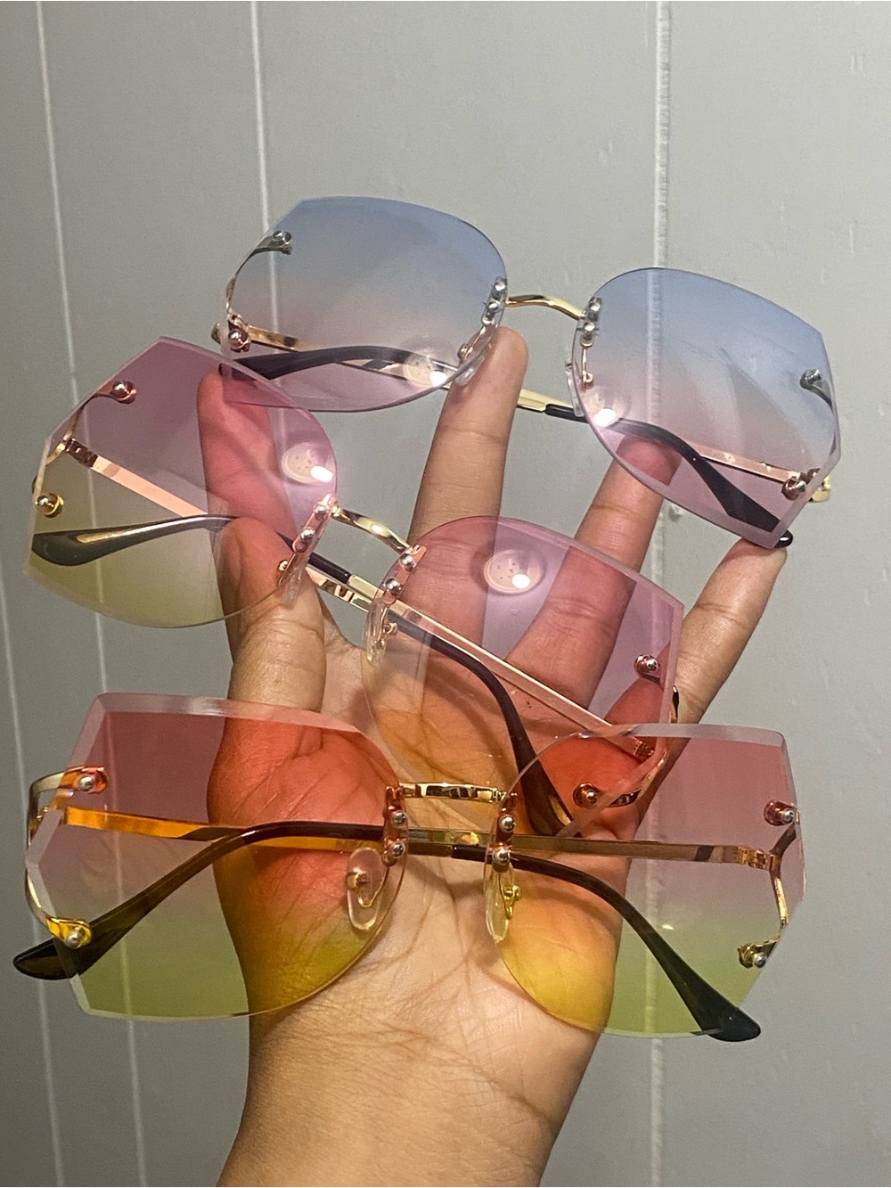 Rimless Gradient Shield Sunglasses - Multi and solid color